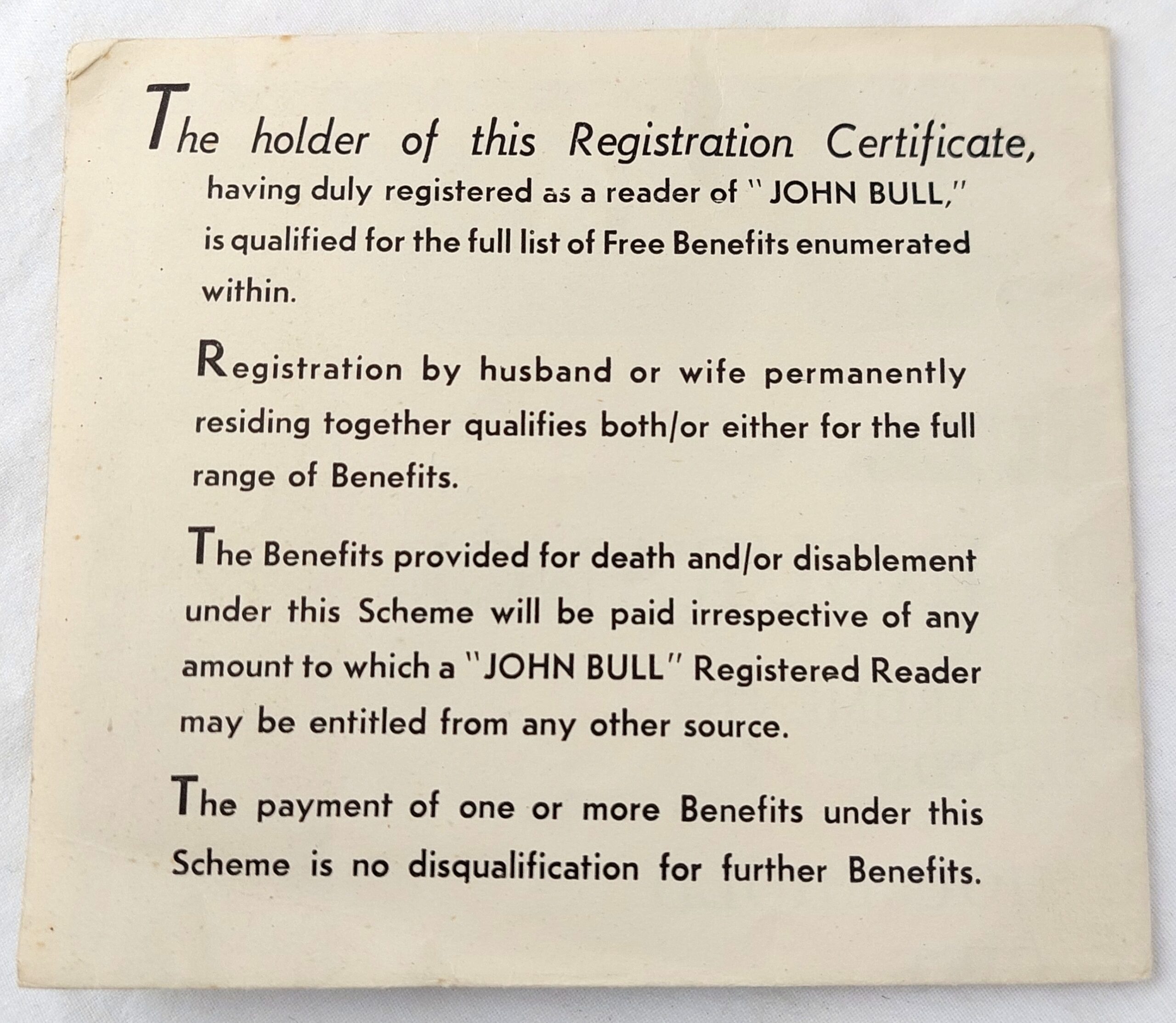 British, WW2, "John Bull, Free Air Raid Insurance, including Invasion and Bombardment", Dated 22.01.1941. Issued to Mrs E M Fraver, West Norwood - Image 5