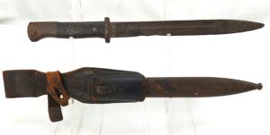 German, WW2, K98 Bayonet (M1884/98 III) with Riveted Grip and Scabbard dated 1937 by E.& F. Hörster Solingen, and Cavalry Frog