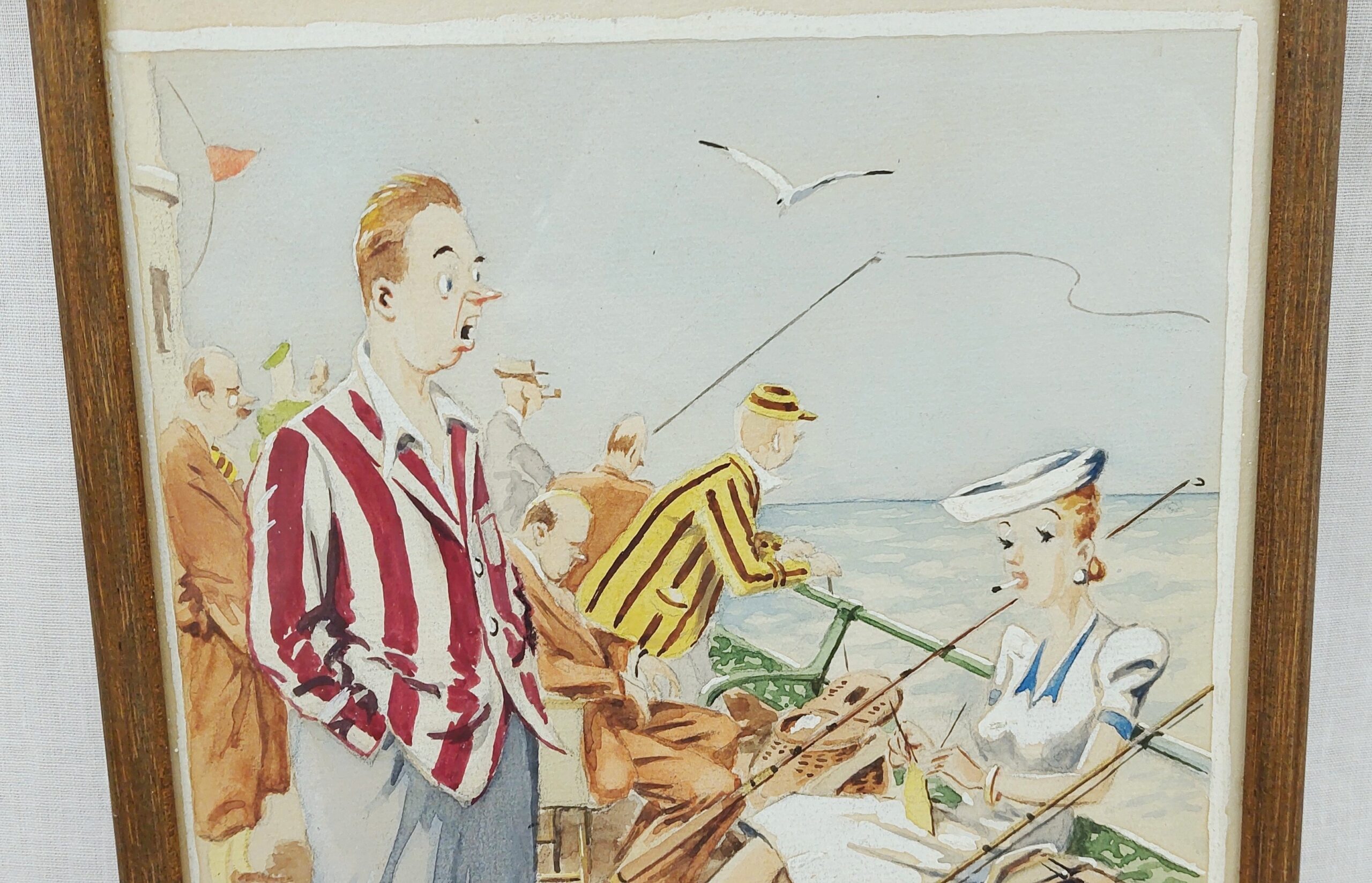 c1940’s Original Framed L.B. Martin Seaside Postcard Cartoon Watercolour - Image 2