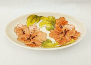 Moorcroft Cream Hibiscus Pattern Oval Bowl