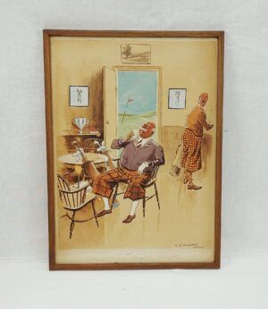 c1940’s Original Framed L.B. Martin Golfing Cartoon Watercolour