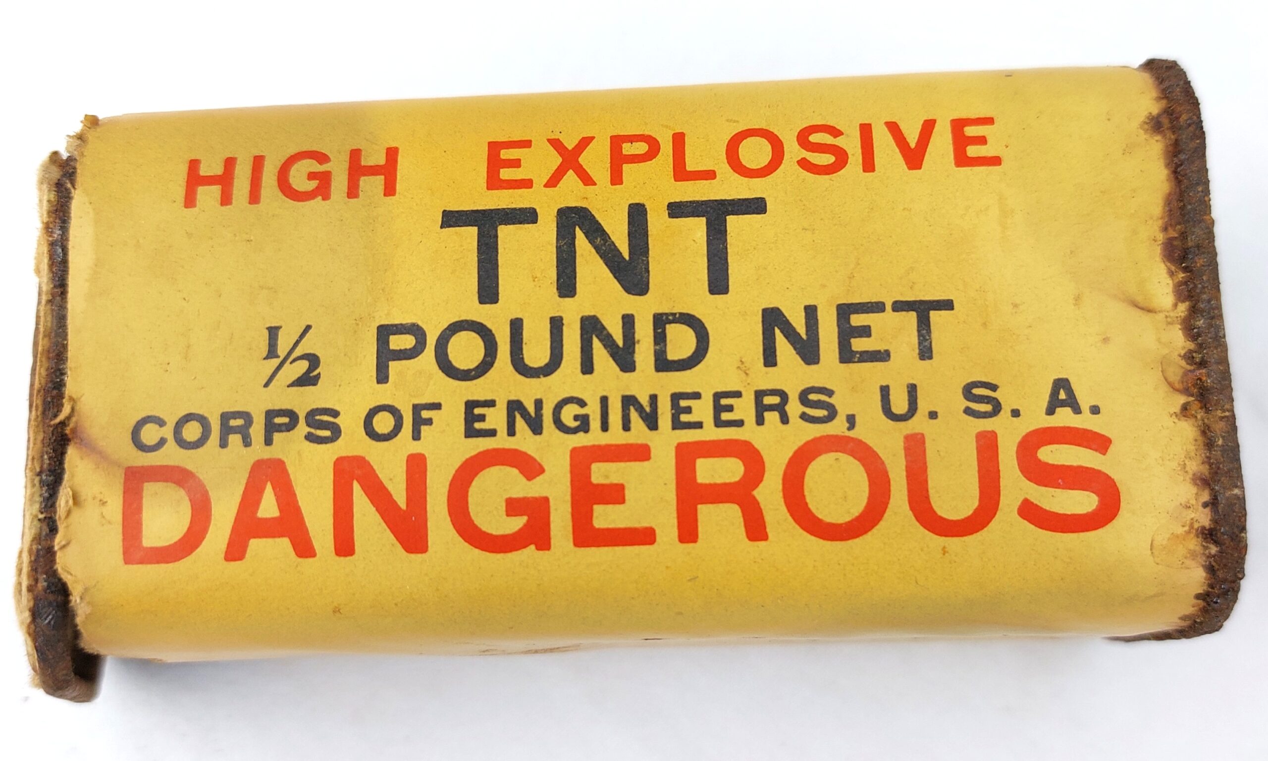 US, WW2, Empty TNT Package, "High Explosive TNT 1/2 Pound Net, Corps of Engineers, U.S.A., Dangerous"