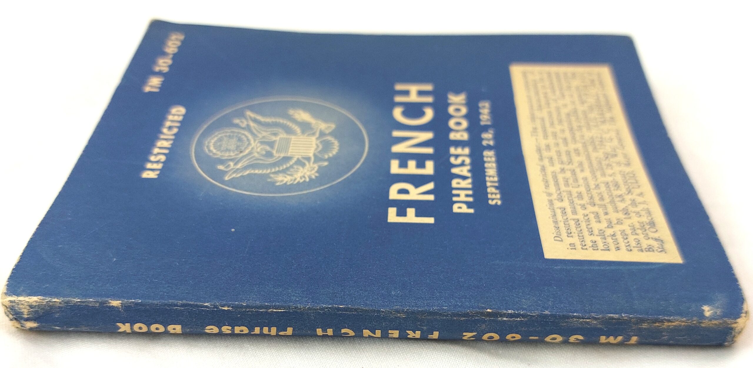 USA, WW2, Restricted, French Phrase Book, Washington, September 28, 1943 (TM 30-602) - Image 3