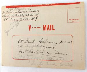WW2, Dated 1944, Original V-Mail Letter from 1st. Lt. Ralph J Hallman to Pvt Sarah Hallman plus additional unused V-Mail
