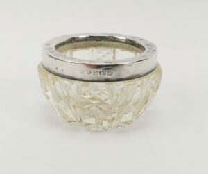 c1921 Sterling Silver Rimmed Cut Glass Salt Bowl