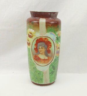 Large Victorian Green Enamel Painted Glass Vase
