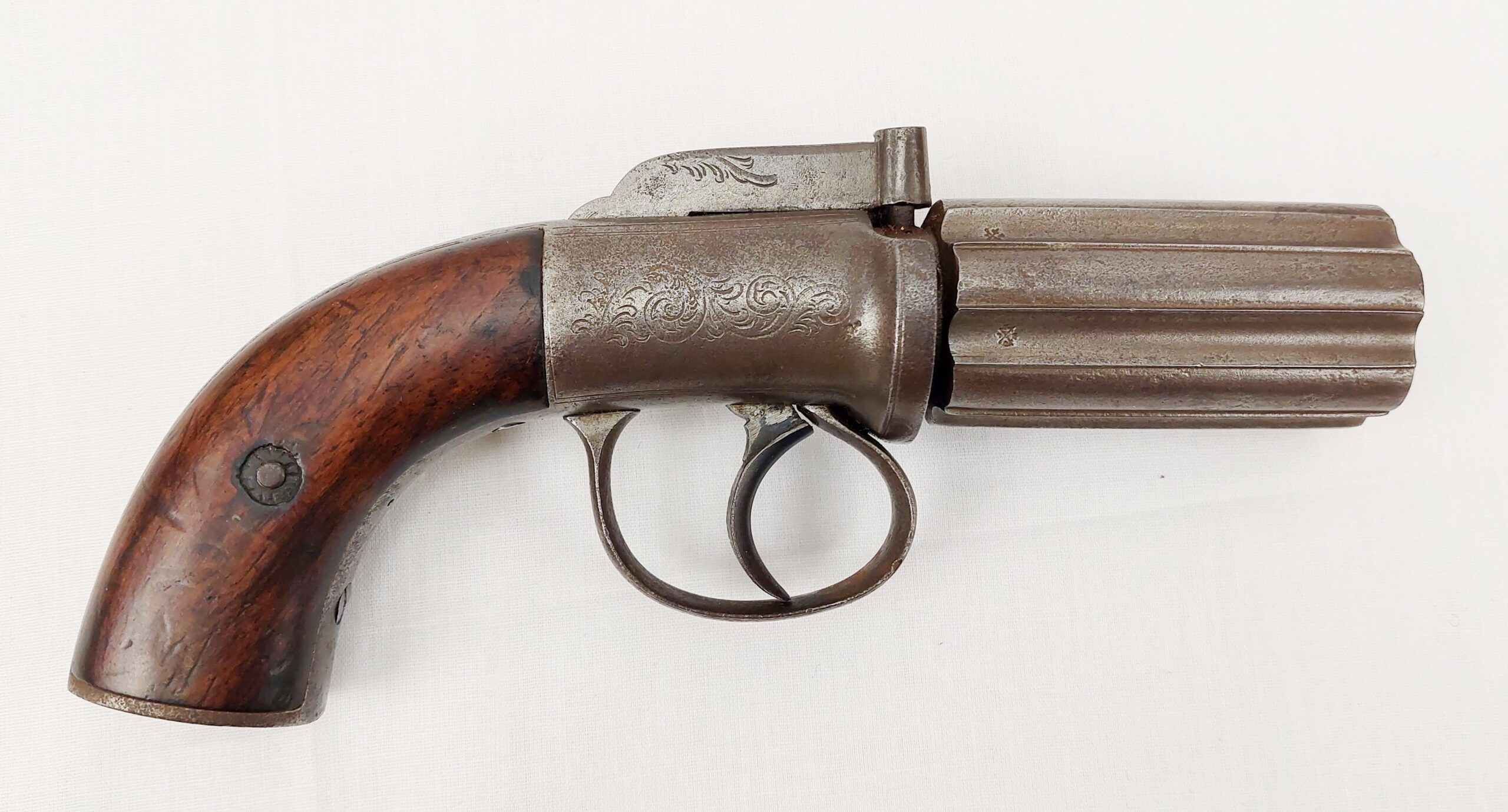 Mounted Circa 1860 Pepperbox Revolver And Powder Flask - Image 17