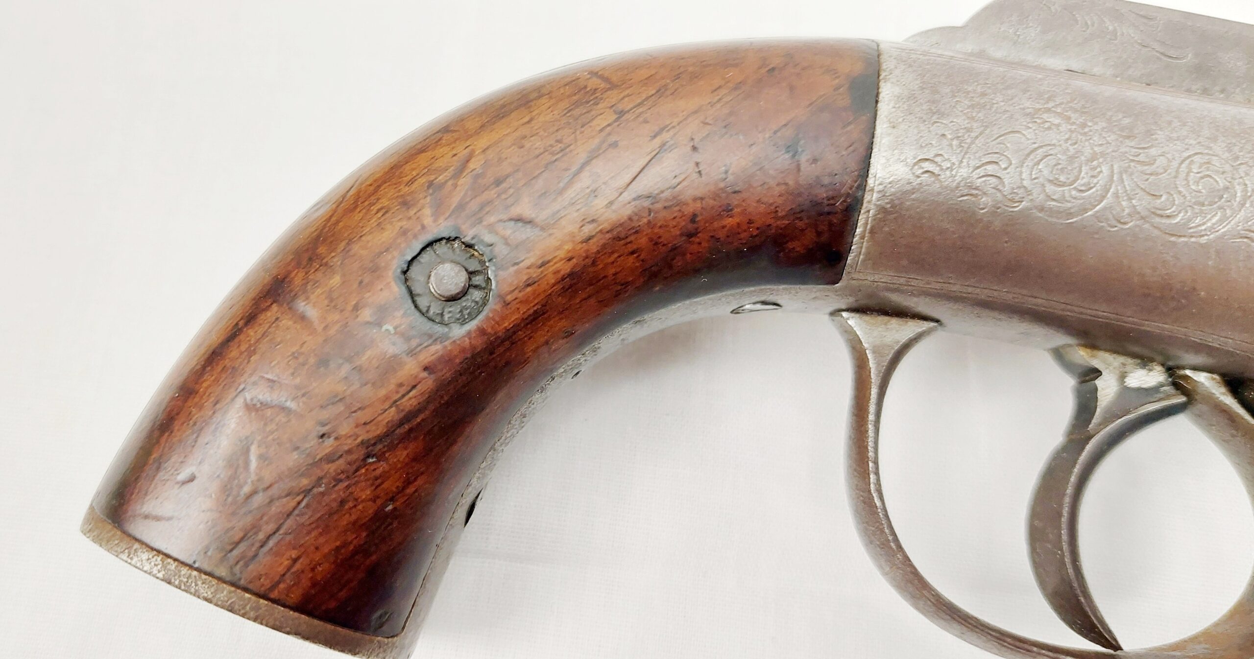 Mounted Circa 1860 Pepperbox Revolver And Powder Flask - Image 16