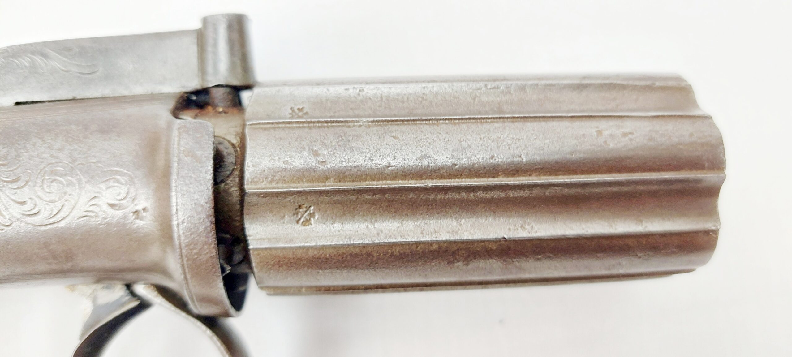 Mounted Circa 1860 Pepperbox Revolver And Powder Flask - Image 14