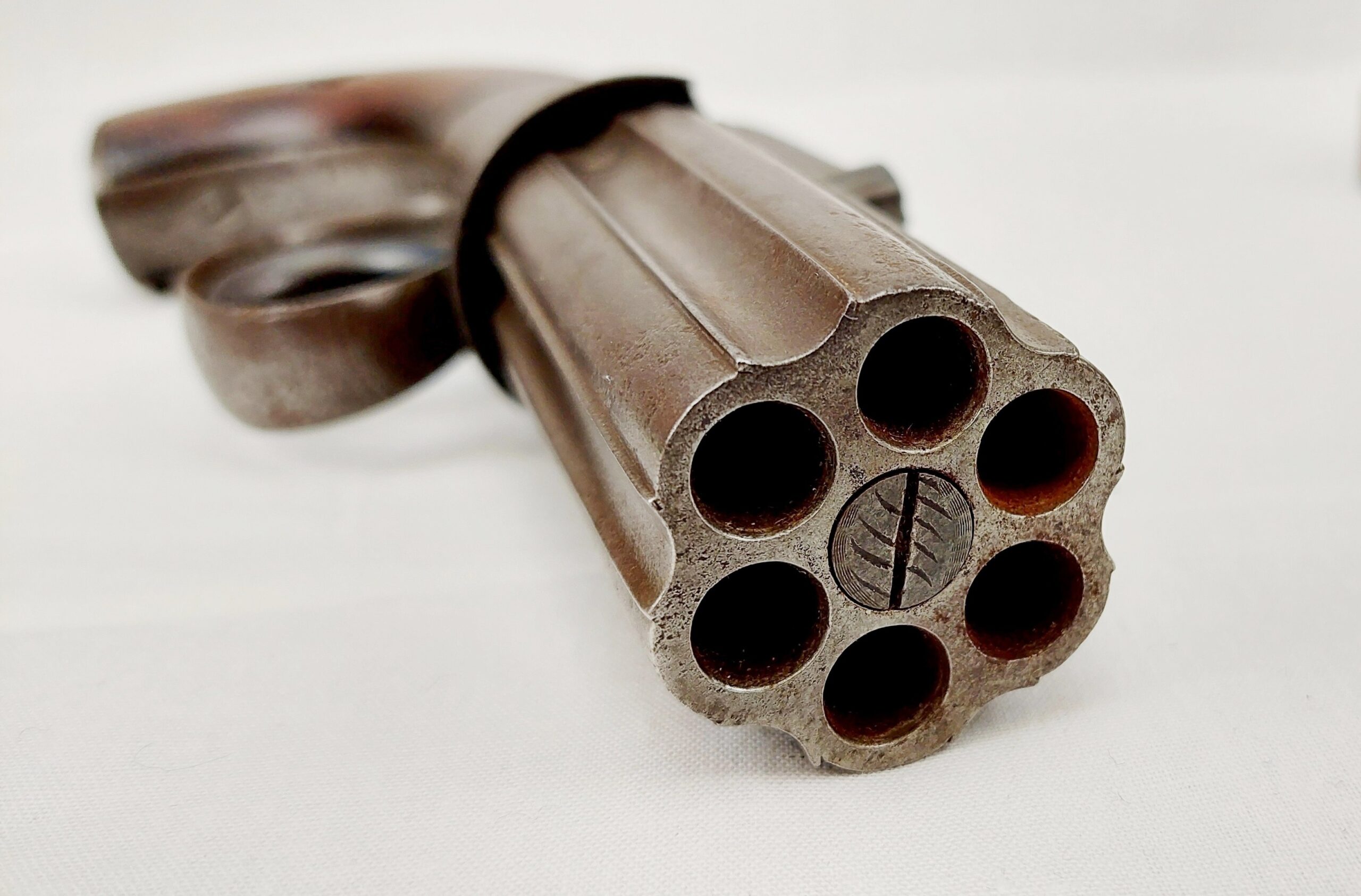 Mounted Circa 1860 Pepperbox Revolver And Powder Flask - Image 11