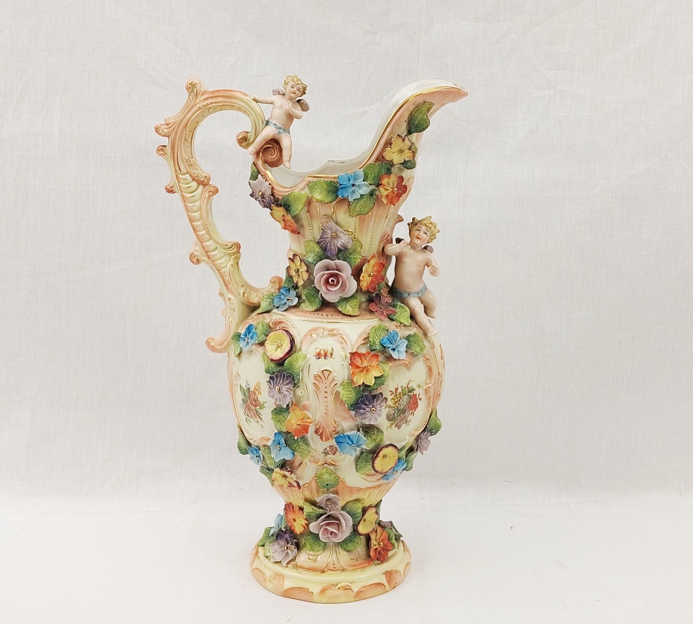 Superb Victorian Jug With Applied Angels And Flowers