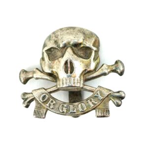 British, Original 17th/21st Lancers - Death or Glory - White Metal Regimental Cap Badge, made by J.R. Gaunt B'Ham, White Metal Slide