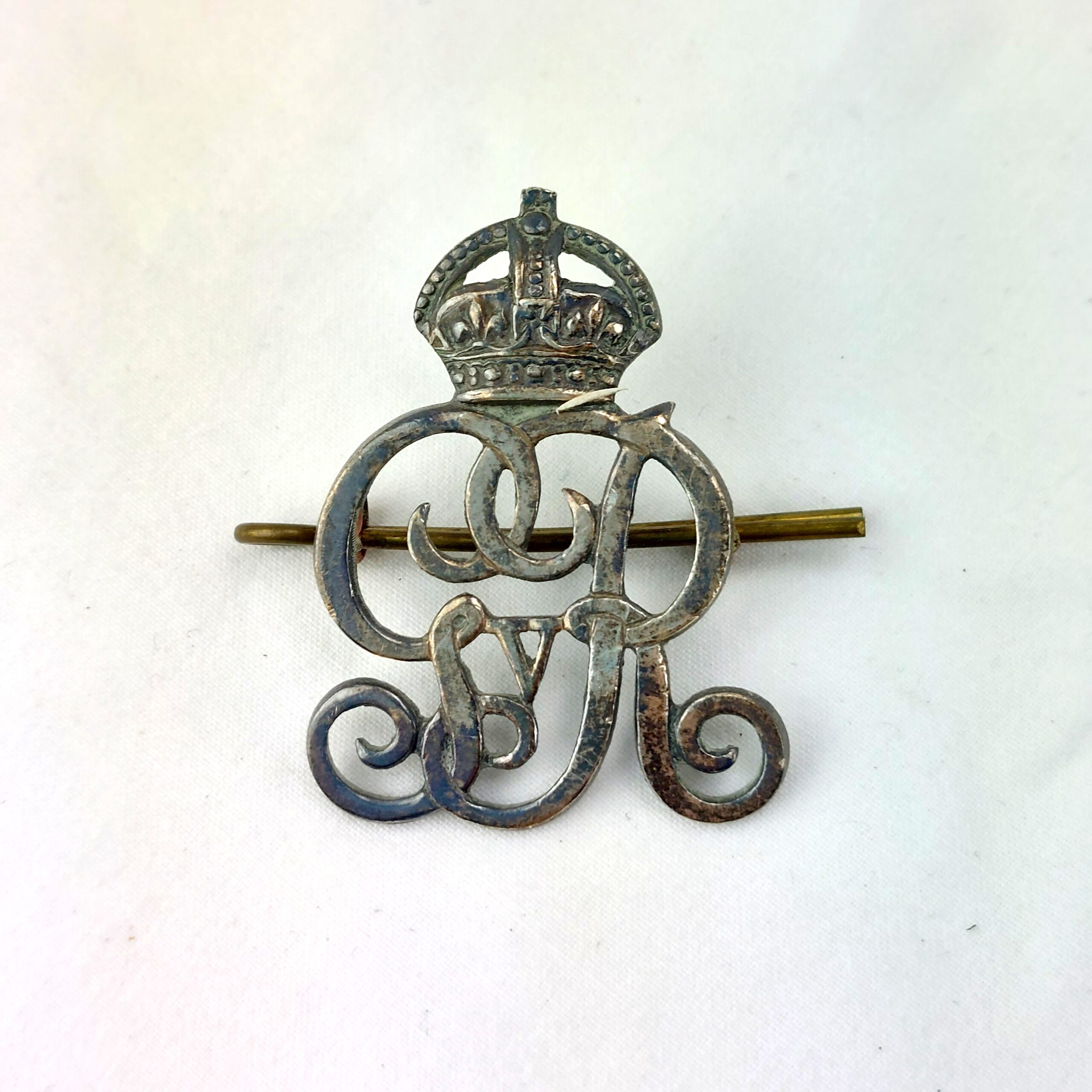 British, Original, George Vth Kings Own Yeomanry Other Ranks White Metal Cap Badge, Kings Crown, 2 Lugs