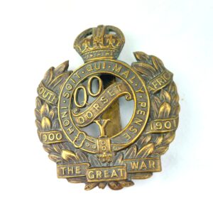 British, Original Queens Own Dorset Yeomanry Reg Cap Badge, South Africa - The Great War 1900-1901, Kings Crown, Brass Slider