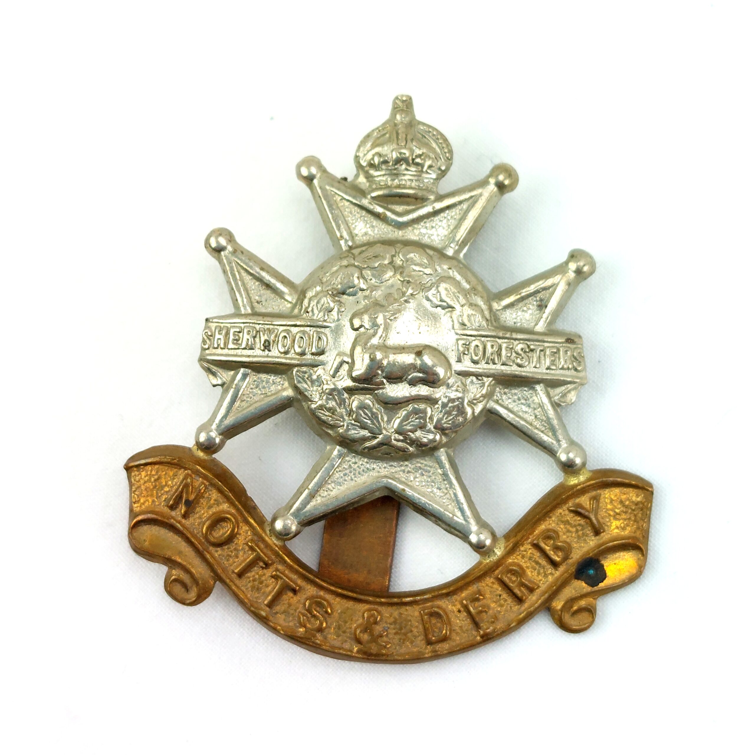 British, Original Sherwood Foresters Notts & Derby Regimental Cap Badge, Kings Crown