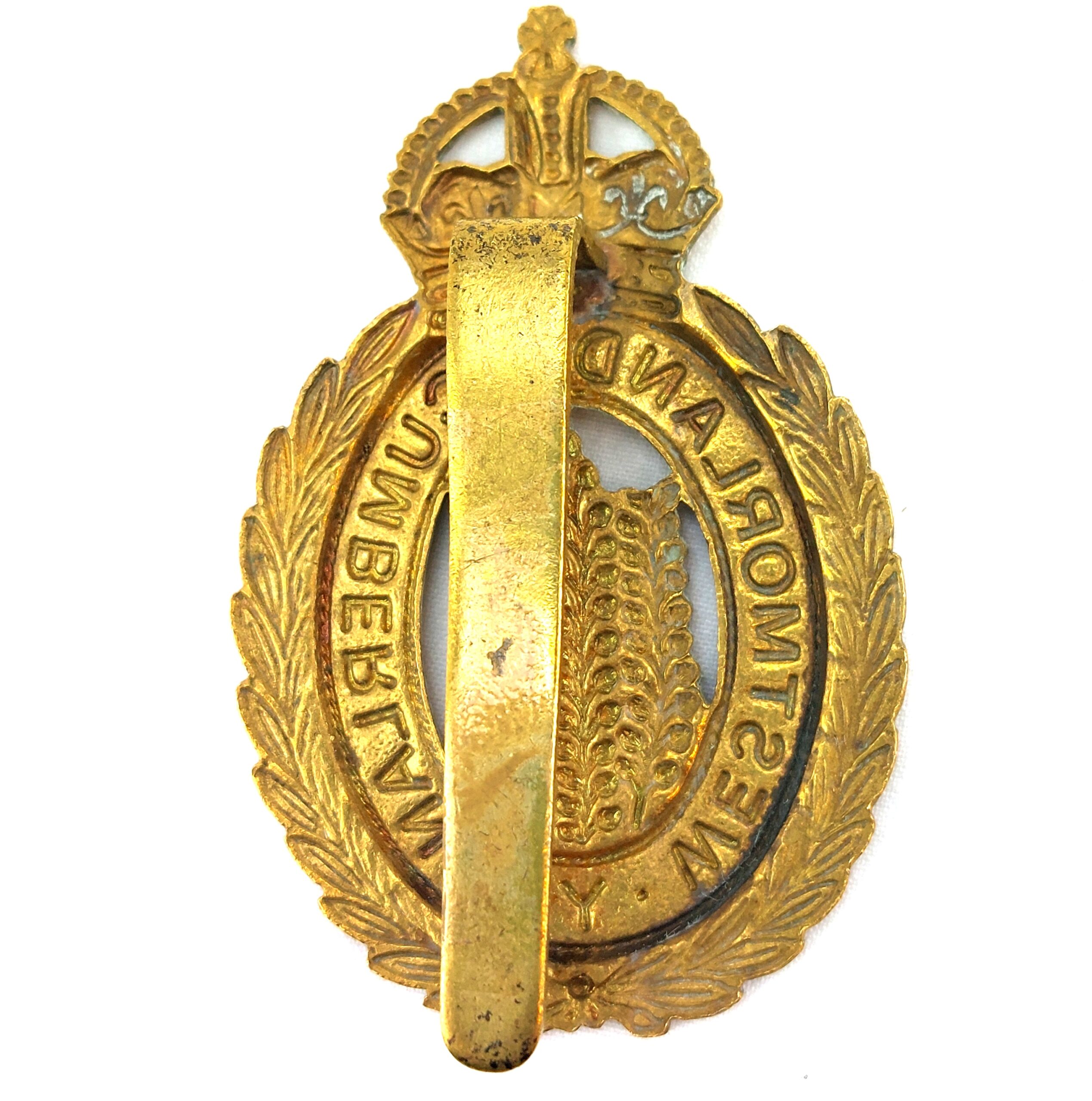 British, Original Westmorland & Cumberland Yeomanry Cap Badge, Kings Crown, Brass Slide - Image 2