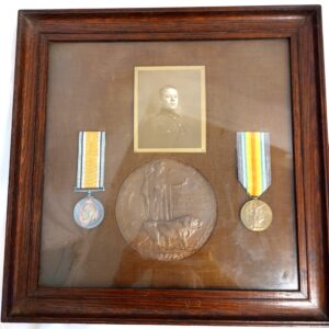 British, WW1, Framed Memorial Medal Collection of Lance Corporal William Robert Wood, Death Penny, Victory Medal, British War Medal