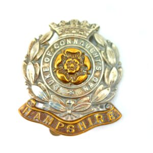 British, WW1, Original Duke of Connaught's Own Hampshire Regt (6th Battalion) Bi-Metal Cap Badge, Brass Slide