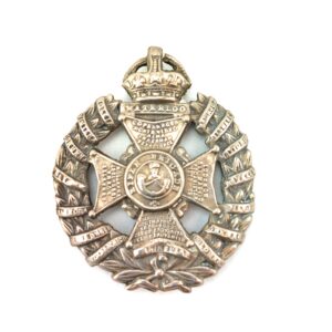 British, WW1, Original Rifle Brigade (The Prince Consort's Own) White Metal Cap Badge, King's Crown
