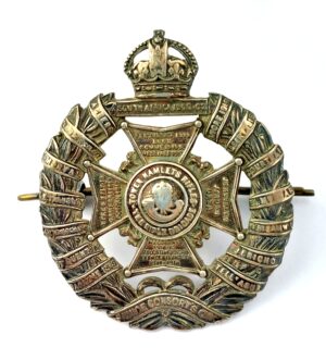 RARE: British, 1938, Prince Consorts Own - The Rifle Brigade Tower Hamlets Rifles, Officers Cap Badge, Kings Crown, Hallmarked, Made by J R Gaunt & Son Birmingham