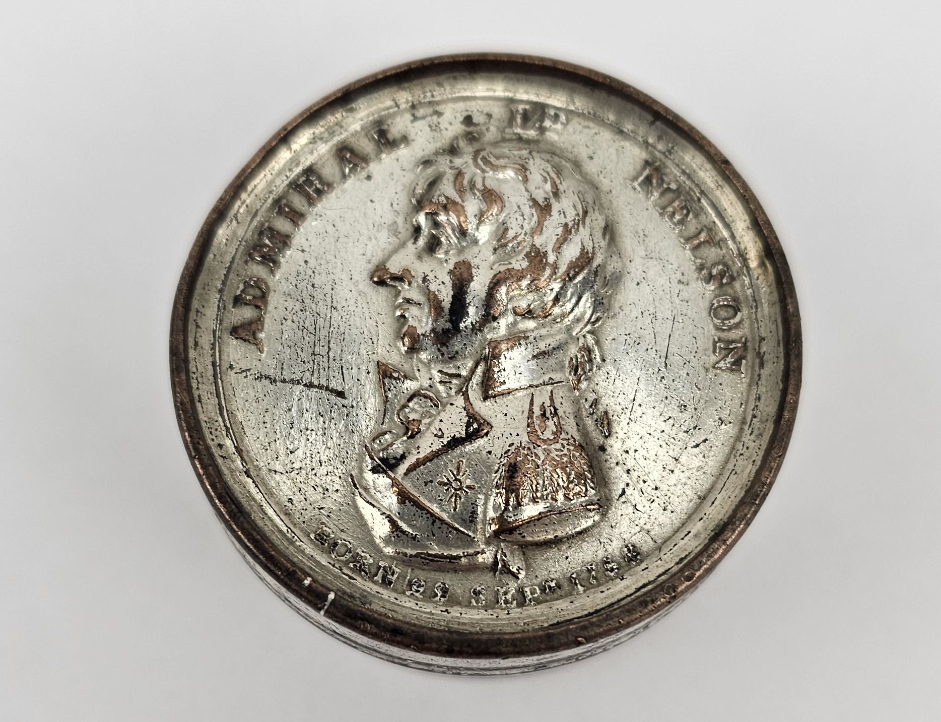 Circa 1806 Silver Plate On Copper Admiral Lord Nelson Snuff Box