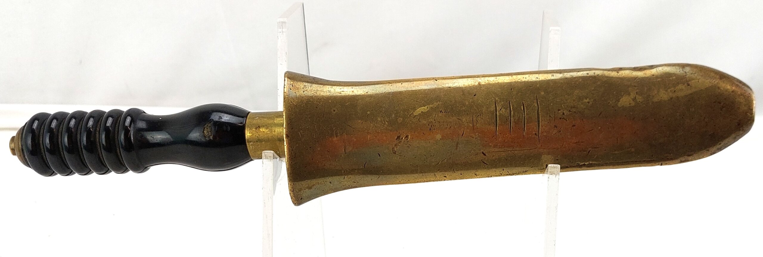 Fifth Style Siebe Gorman Divers Knife with Ebonite Grip and Brass Scabbard, c.1970-80