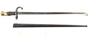French, 1874 Pattern T-Back Gras Sword Bayonet and Scabbard with Matching Numbers, dated 1875, Made at Armes de St. Etienne