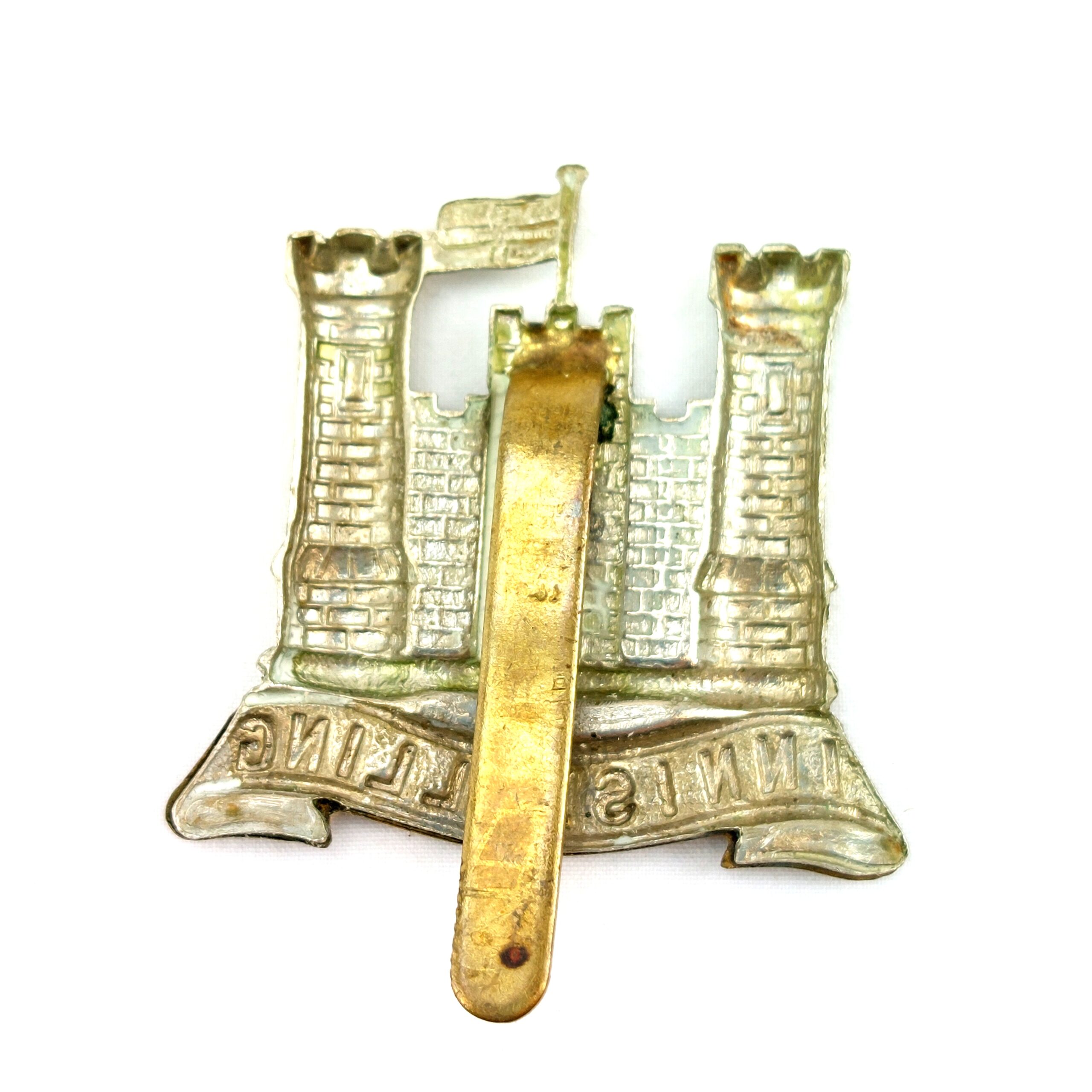 Irish, WW1, Original 6th Inniskilling Dragoons Bi-Metal Cap Badge, Brass Slide - Image 2