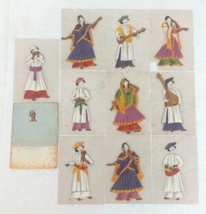 Victorian Set of Indian Company School Paintings on Mica of Musicians & Nautch Girls of Calcutta