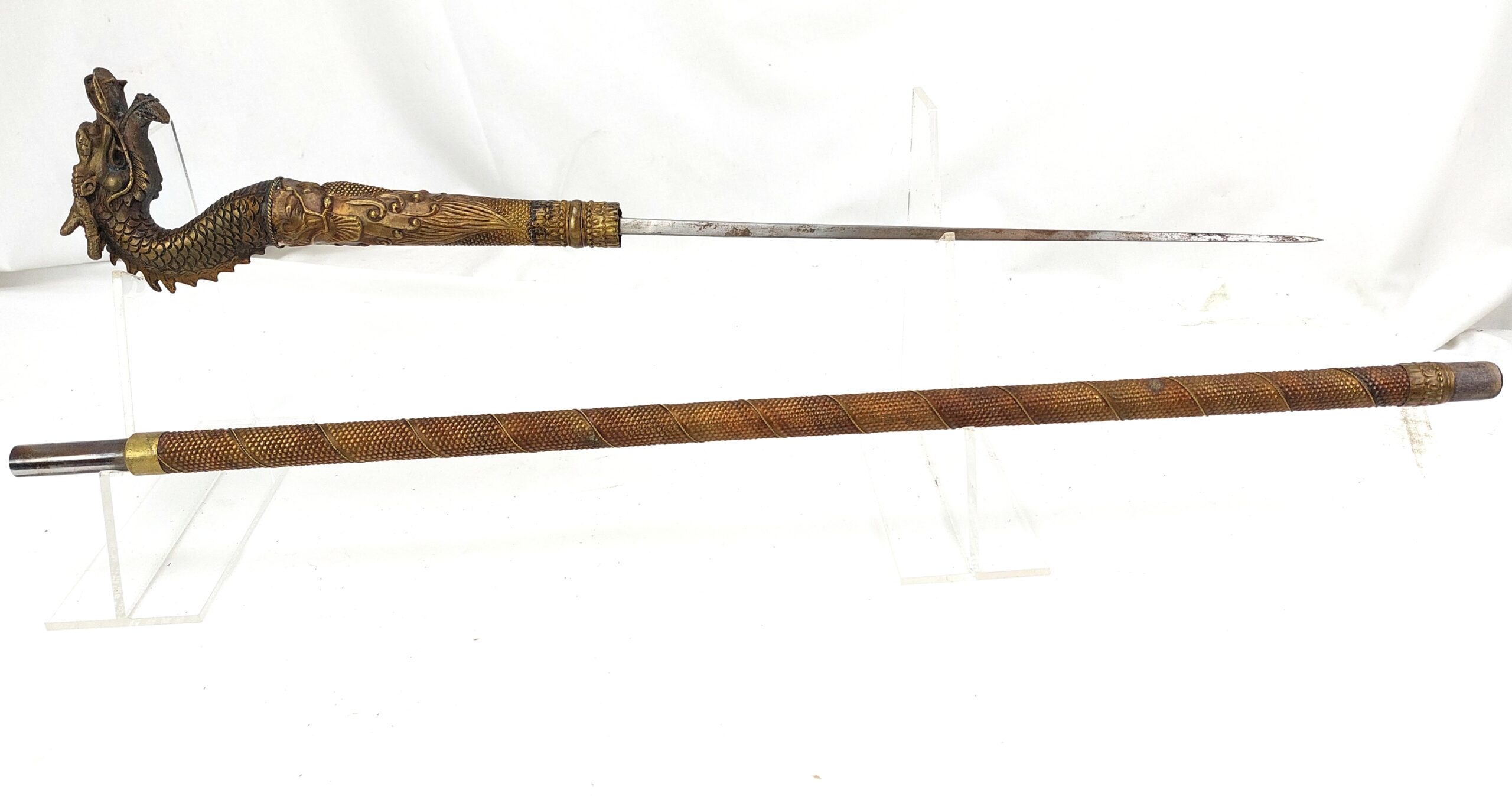 Ornate Dragon Headed, Copper Sword Stick - Reserved