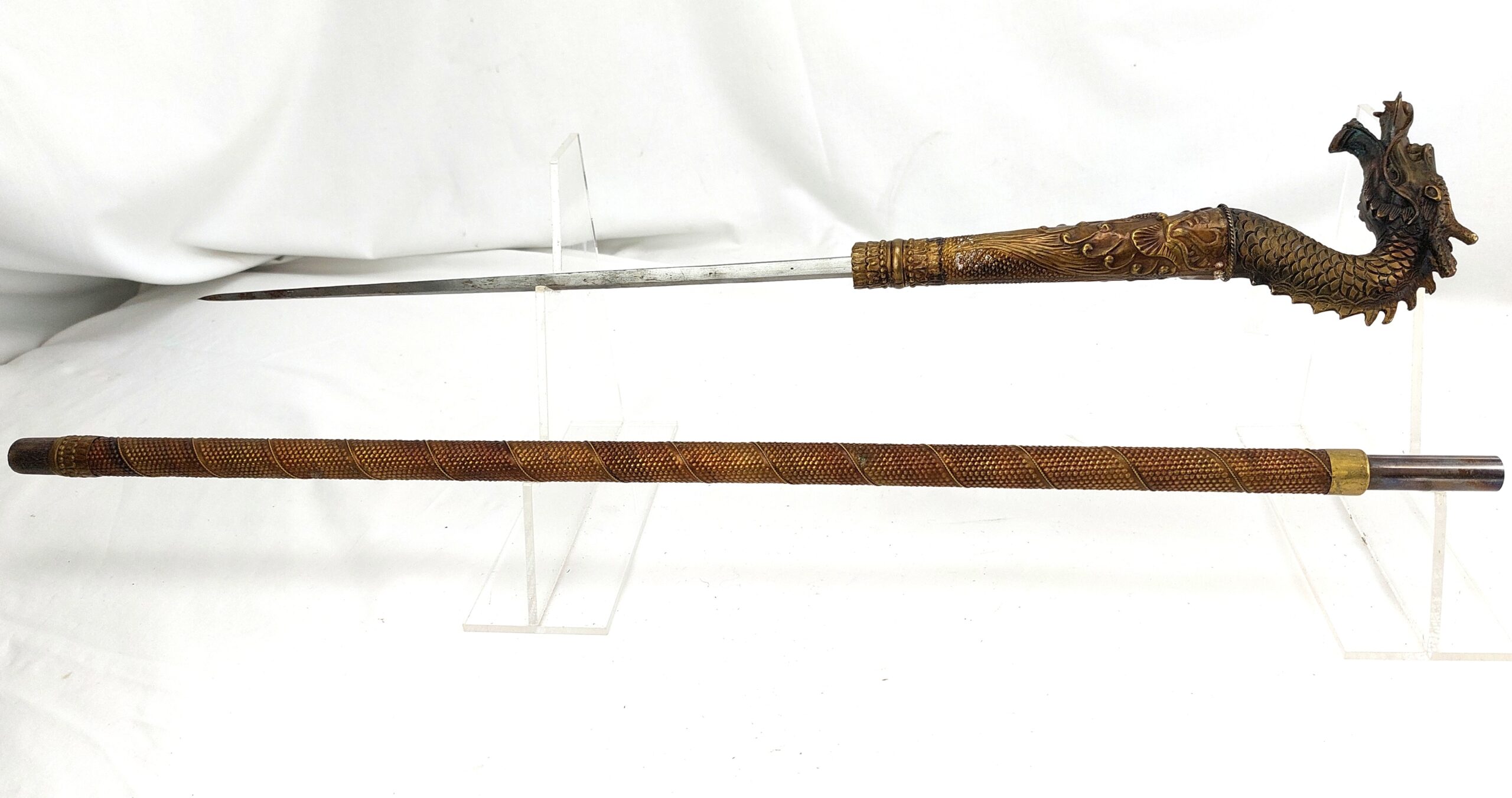 Ornate Dragon Headed, Copper Sword Stick - Reserved - Image 2