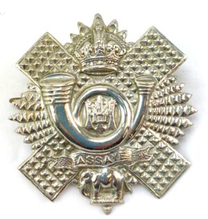 Scottish, Original Highland Light Infantry -Assaye- White Metal Cap Badge, Kings Crown, 2 Lugs
