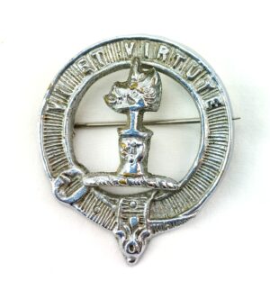Scottish, Original Clan Badge or Kilt pin - Vi et Virtute- White Metal, Brooch