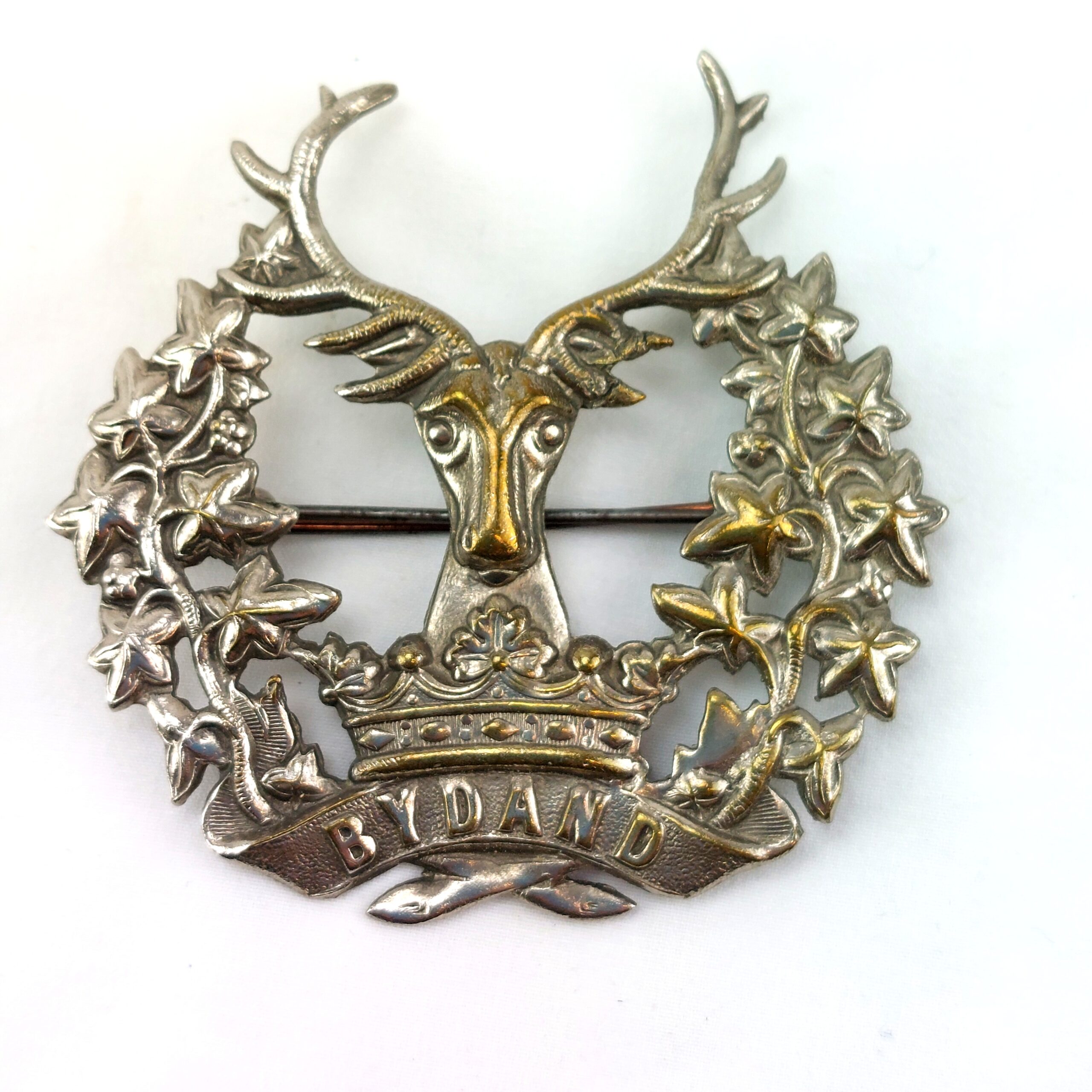 Scottish, Original Gordon Highlander By-Dand Regimental Cap Badge, White Metal with Gilt Highlights, 2 Lugs