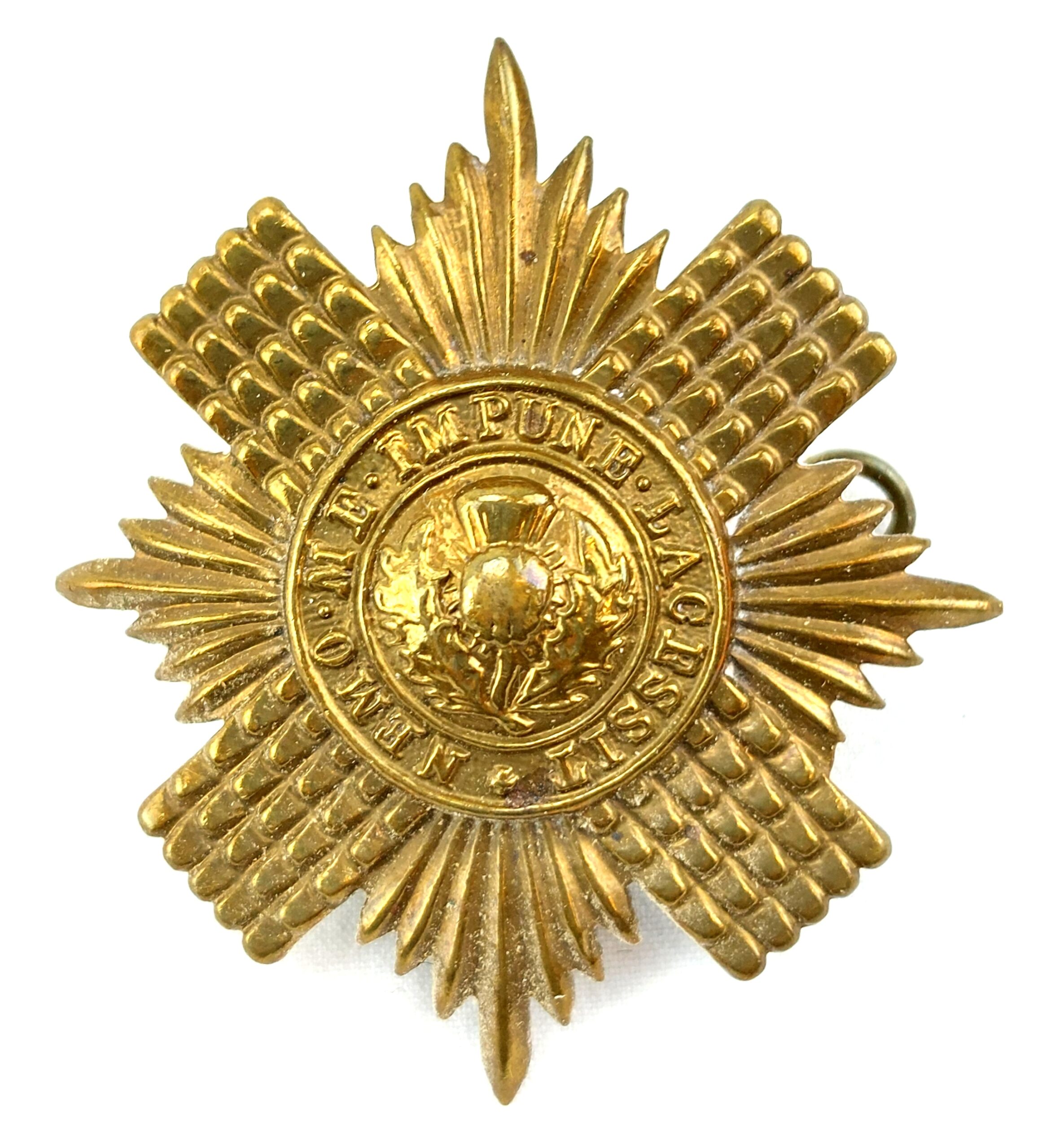 Scottish, Original The Royal Scots Guards Brass Cap Badge, 2 Lugs