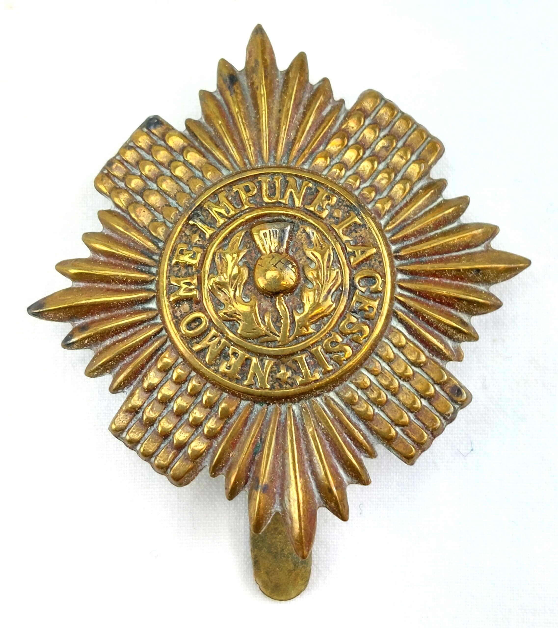 Scottish, WW1, Original The Royal Scots Guards Brass Cap Badge, Brass Slide