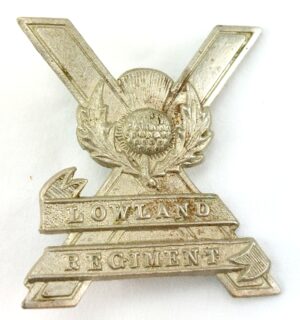 Scottish, WW2, Original Lowland Regiment White Metal Cap Badge, 2 Lugs