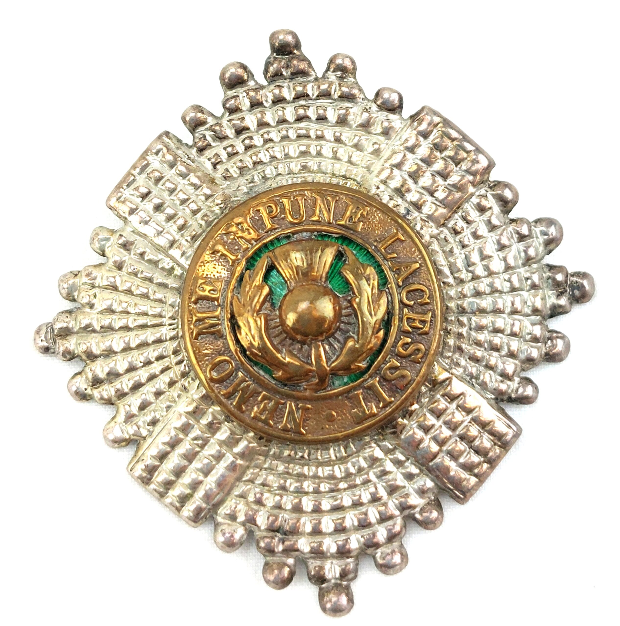 Scottish, WW2, Original The Royal Scots Guards Officers Balmoral-Glengarry Cap Badge, Silver Gilt & Green Enamel