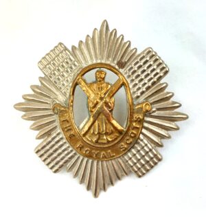 Scottish, WW2, Original The Royal Scotts (Lothian Regiment) Bi-Metal Cap Badge, 2 Lugs