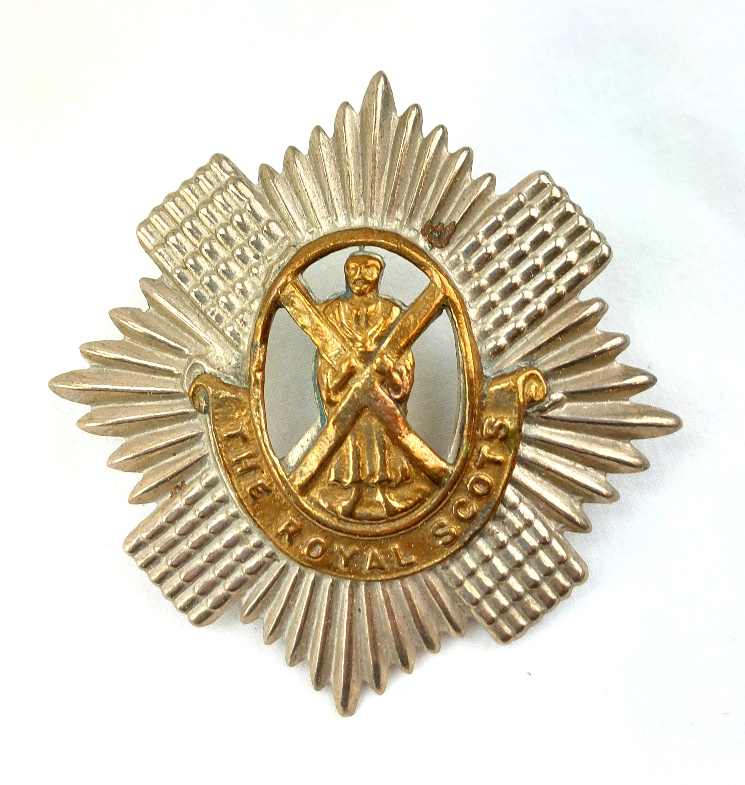 Scottish, WW2, Original The Royal Scotts (Lothian Regiment) Bi-Metal Cap Badge, 2 Lugs