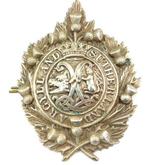 Scottish, c1908 Victorian, Original Argyll and Sutherland Highlanders Glengarry White Metal Cap Badge, 2 Lugs