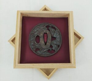 Signed Edo Period Japanese Katana Steel Tsubu With A Sea Dragon