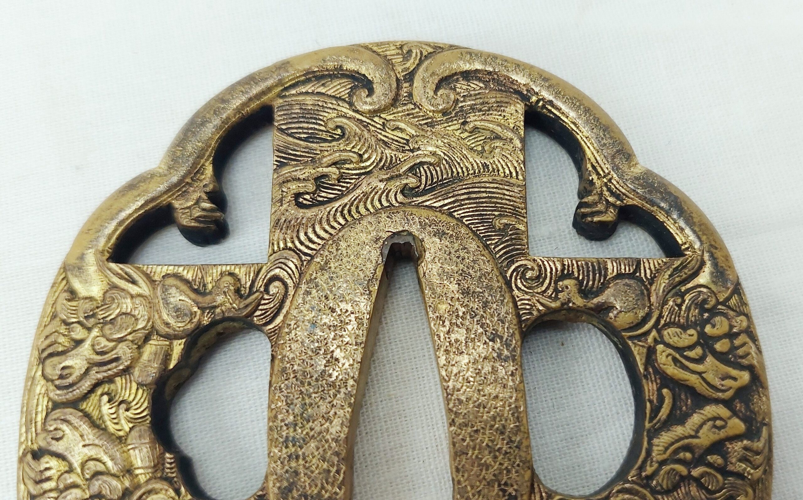 Superb Edo Period Japanese Katana Gilt Steel Tsubu With Sea Dragons - Image 6