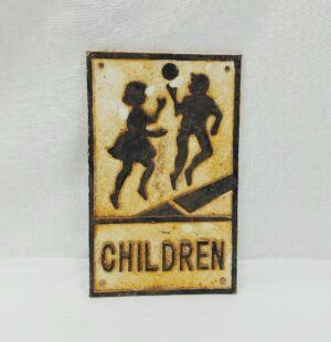 Vintage Cast Aluminium Railway Children Warning Sign