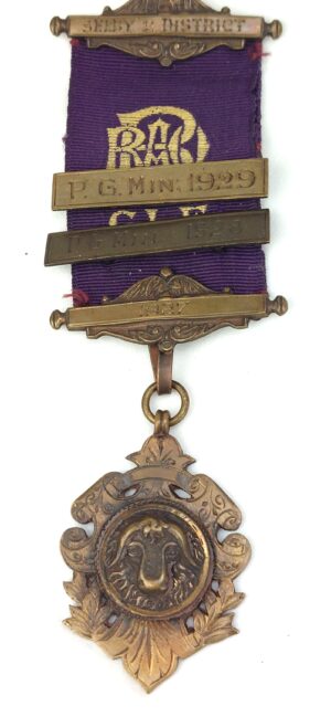 Masonic Medal, 1927, Royal Antediluvian Order of Buffaloes (R.A.O.B), Grand Lodge of England (GLE), Selby & District, P.G. Min Medal, Made by C. Usher B'ham
