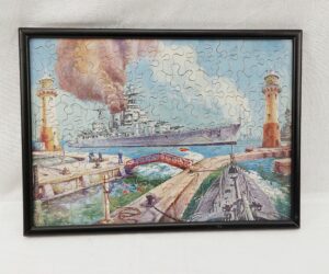 1930s Framed Chad Valley Naval Base Jigsaw With Original Box