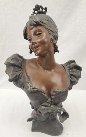 19th Century French Cold Painted Bronze Bust Of A Lady Signed L. Moreau