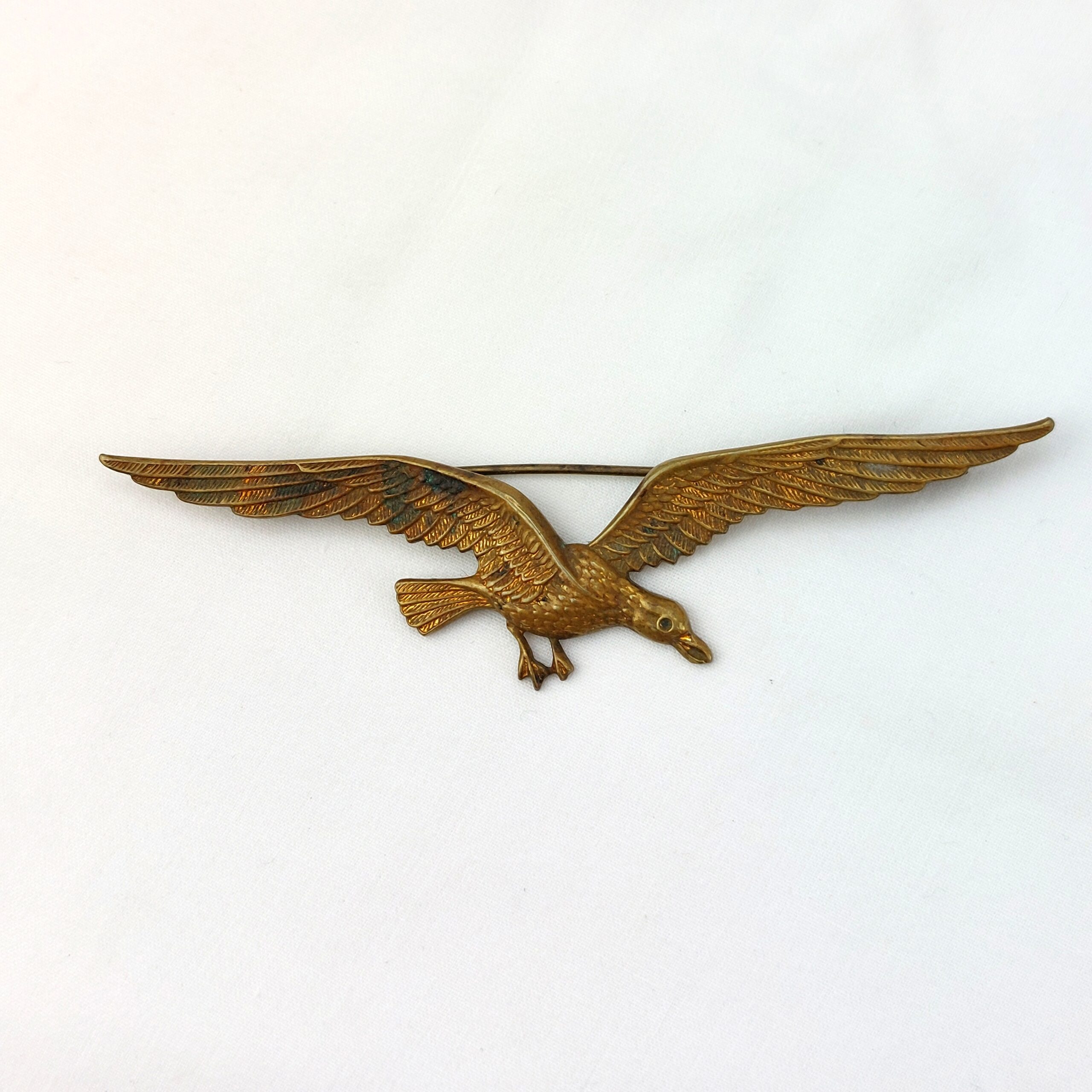 Antique 1920s Brass Detailed Albatross Flying Bird Brooch