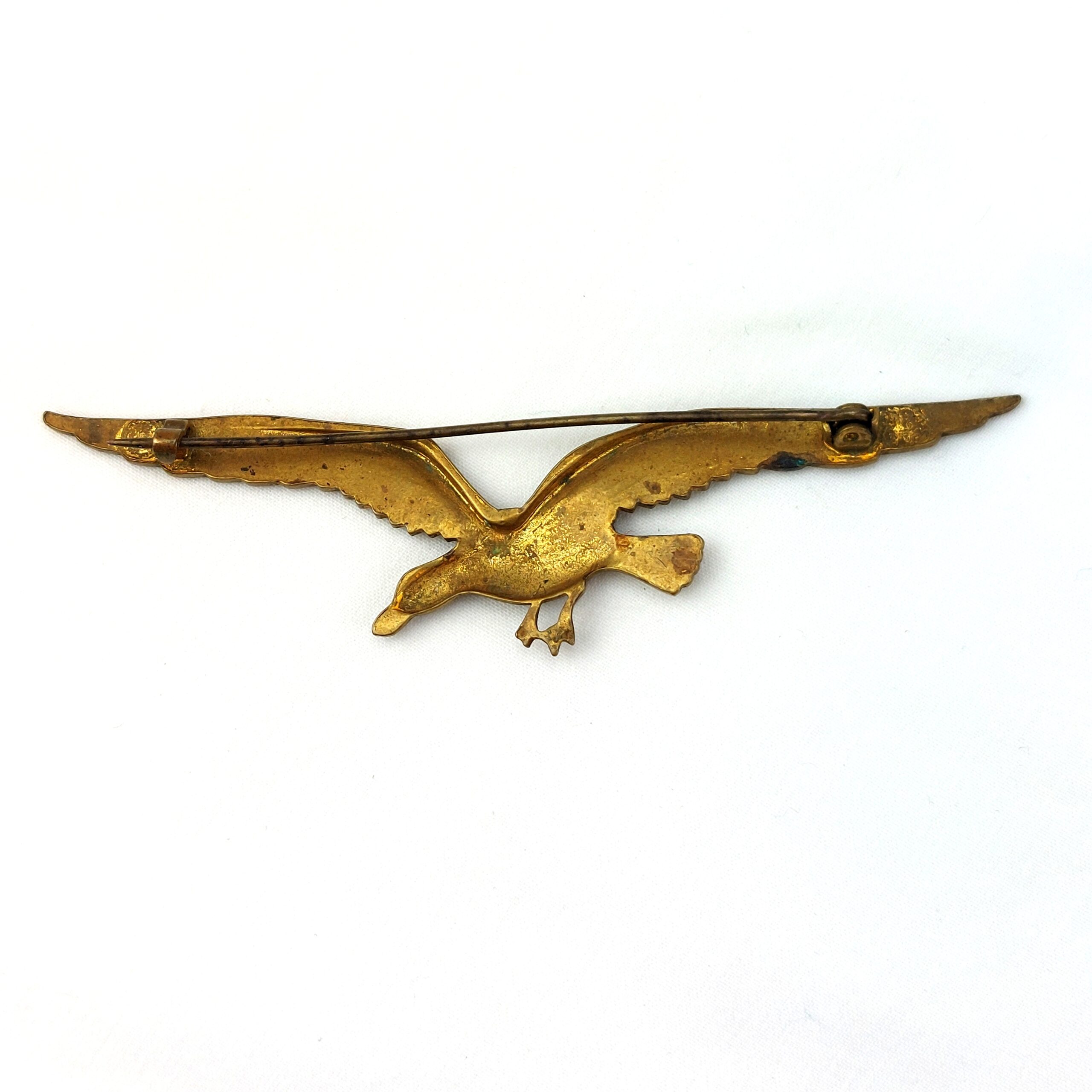 Antique 1920s Brass Detailed Albatross Flying Bird Brooch - Image 2