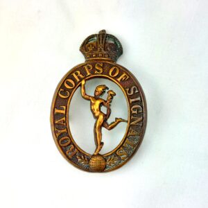 British, 1921 Pattern, Royal Corps of Signals Bronze Collar/Cap Badge (RCOS), Kings Crown, 2 Loops